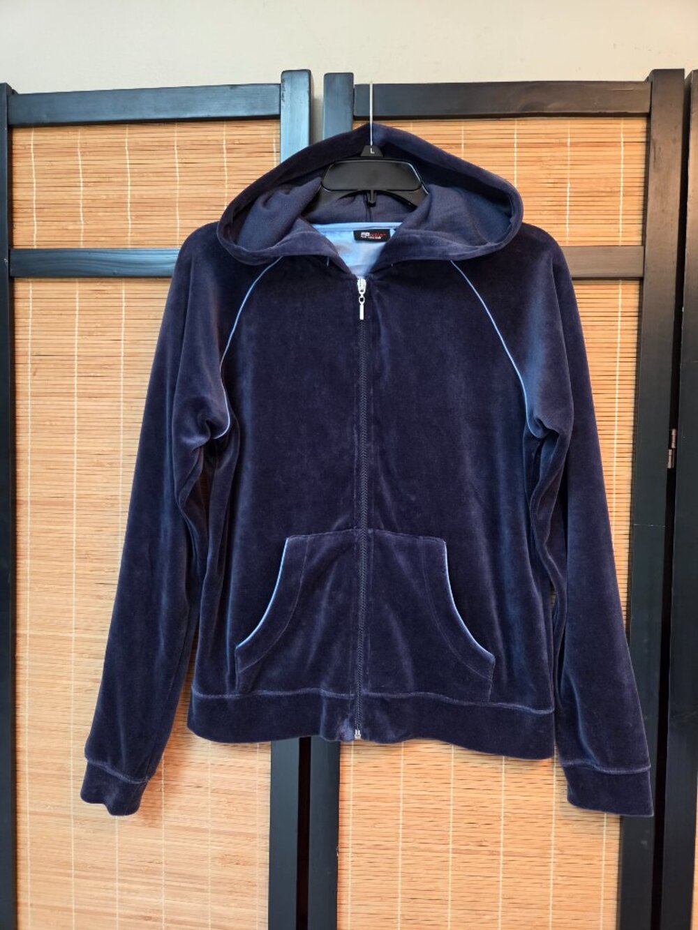 St. John's Bay Velour Hooded Sweatshirt Size M Full Zip Track Jacket Navy Blue
